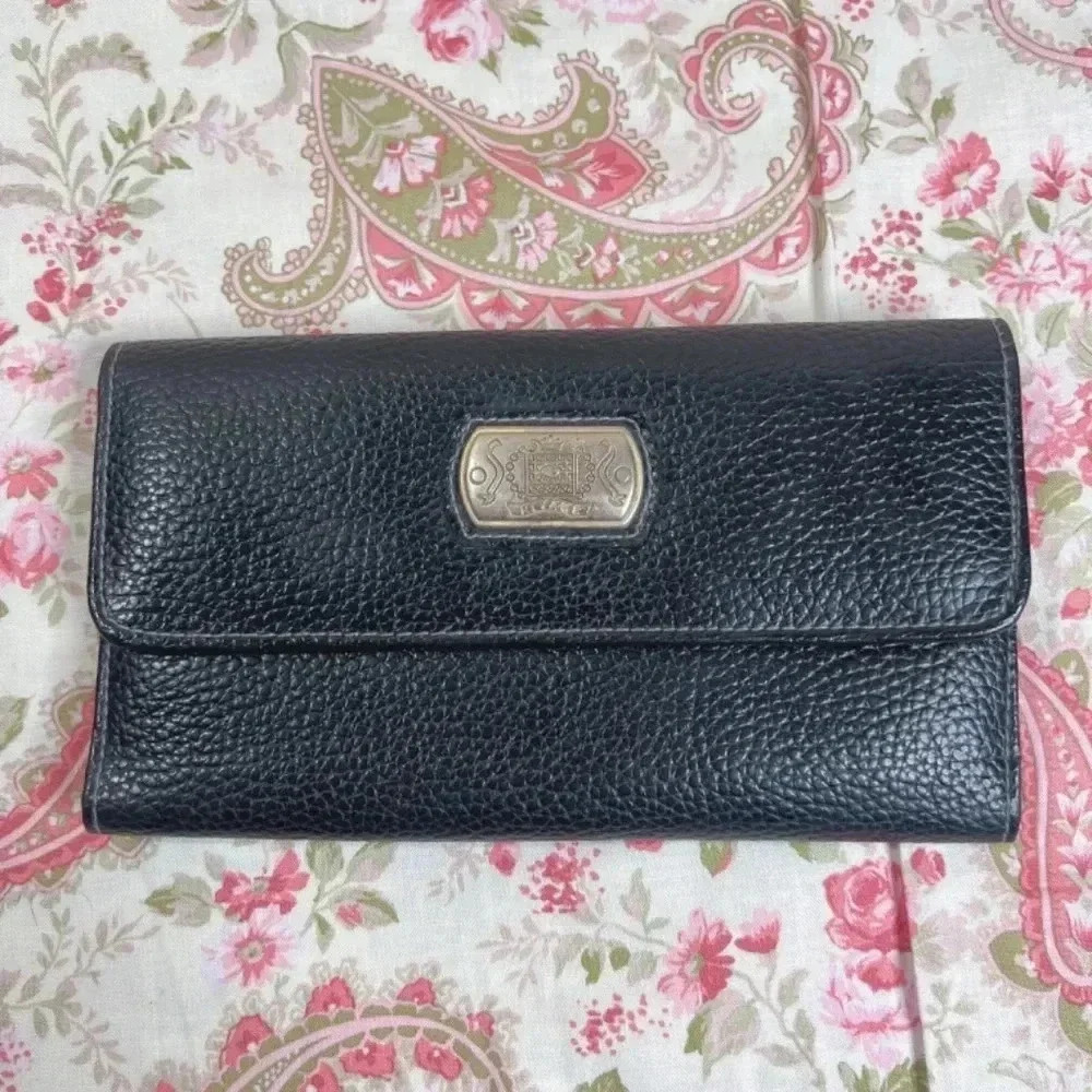 Rivage Black Pebbled Leather Trifold Wallet